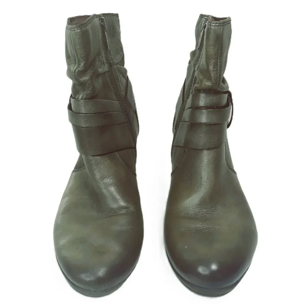 Pikolinos Verona Olive Green Leather Heeled Ankle Boots 40 EU/9 US